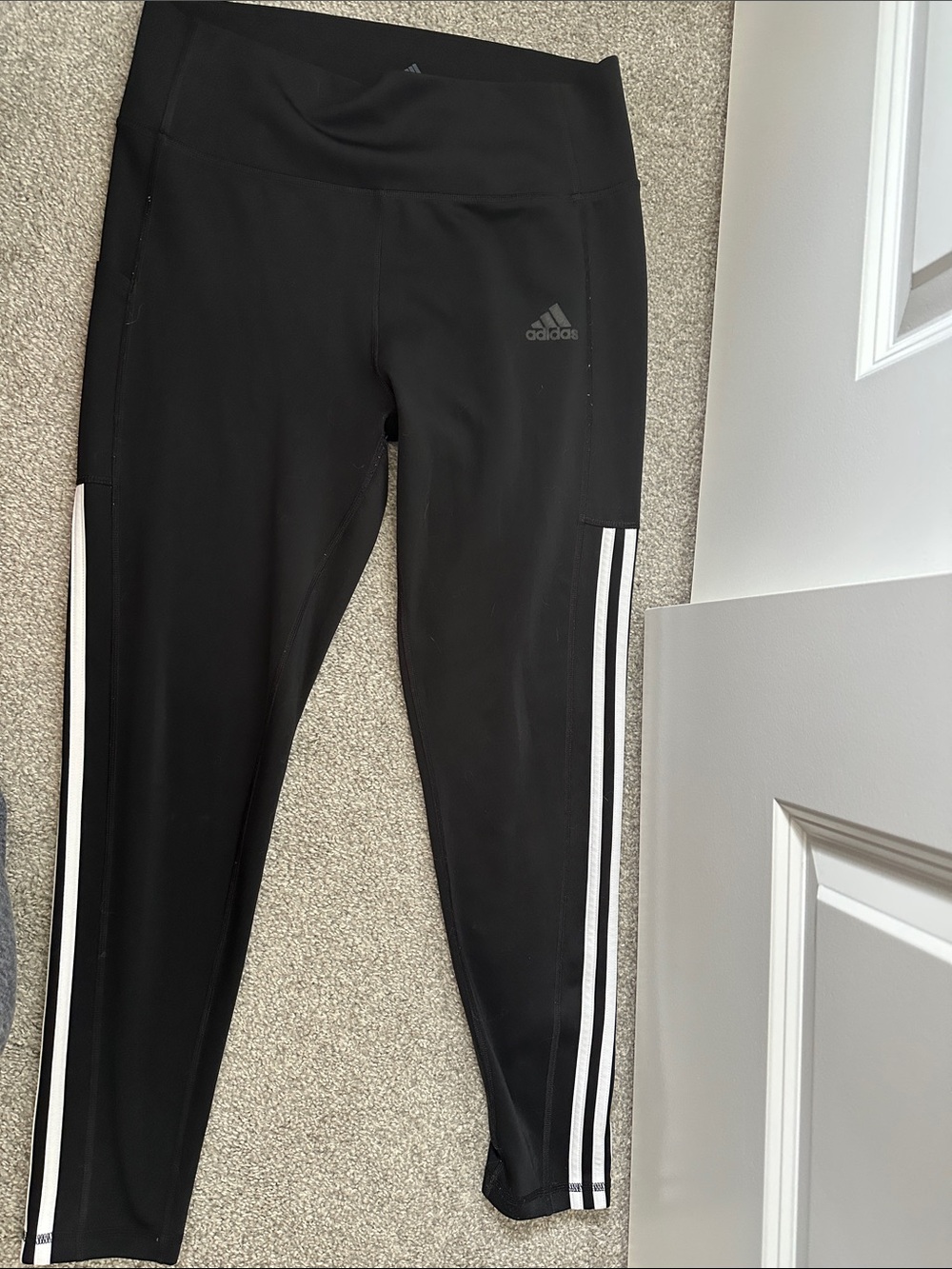 adidas Black Leggings with White Side Stripes